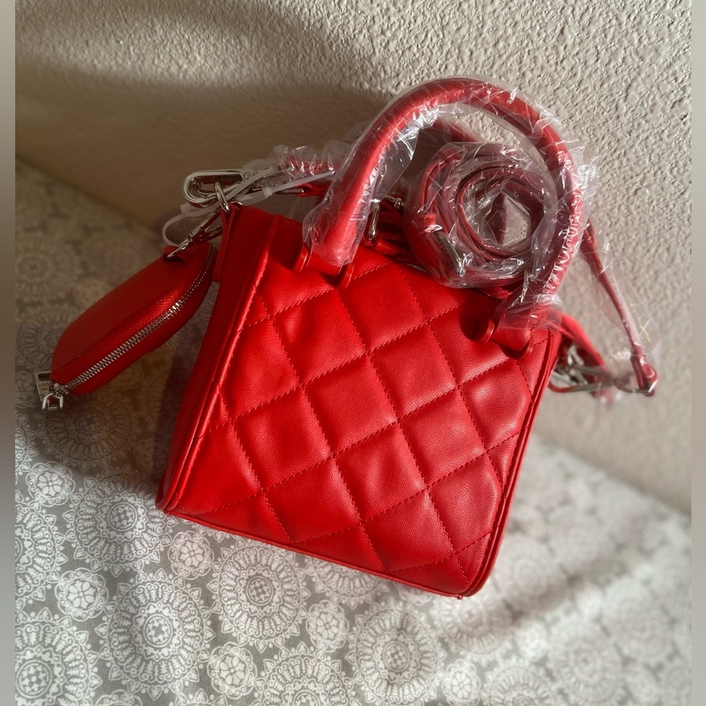 Steve Madden~NWT~Candy Apple Red~Quilted~Faux Leather~Satchel/Crossbody Set - Picture 5 of 13